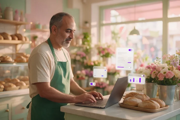 Small Business Owners at work with an AI web worker